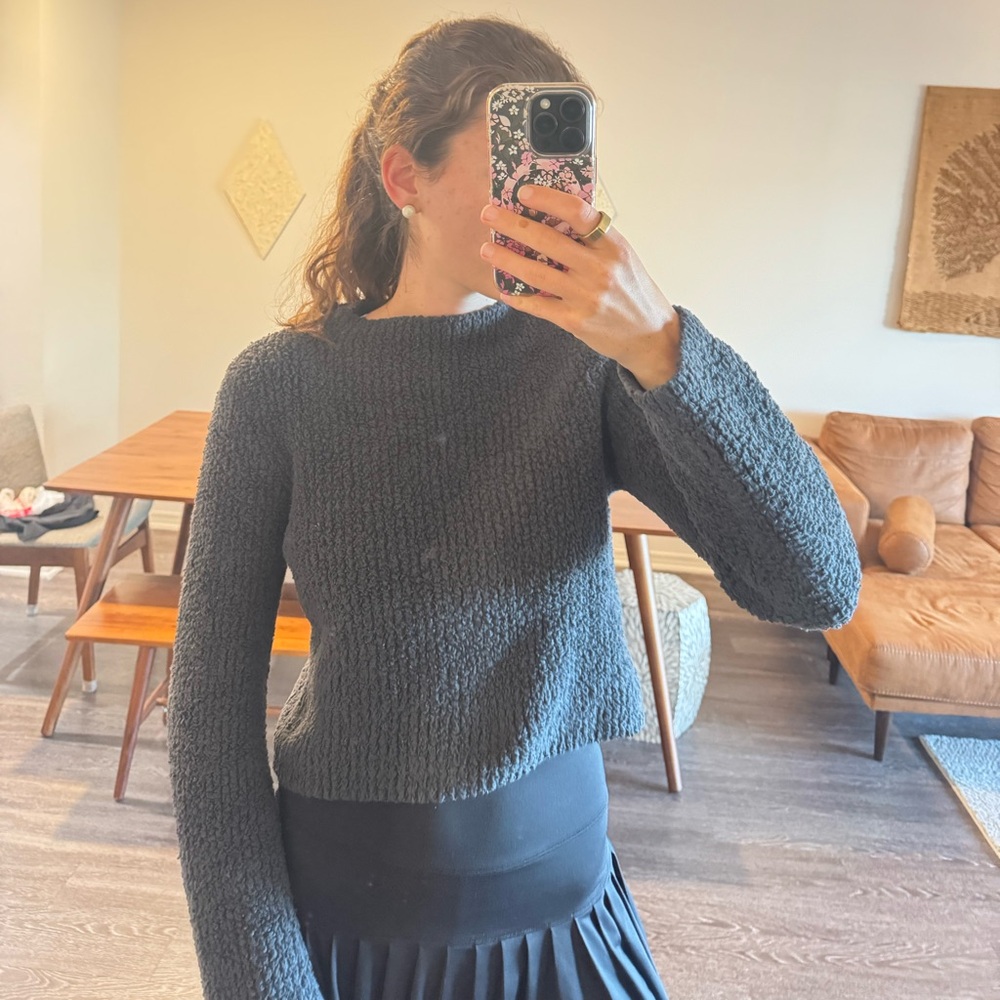 Aerie Charcoal Fuzzy Pullover